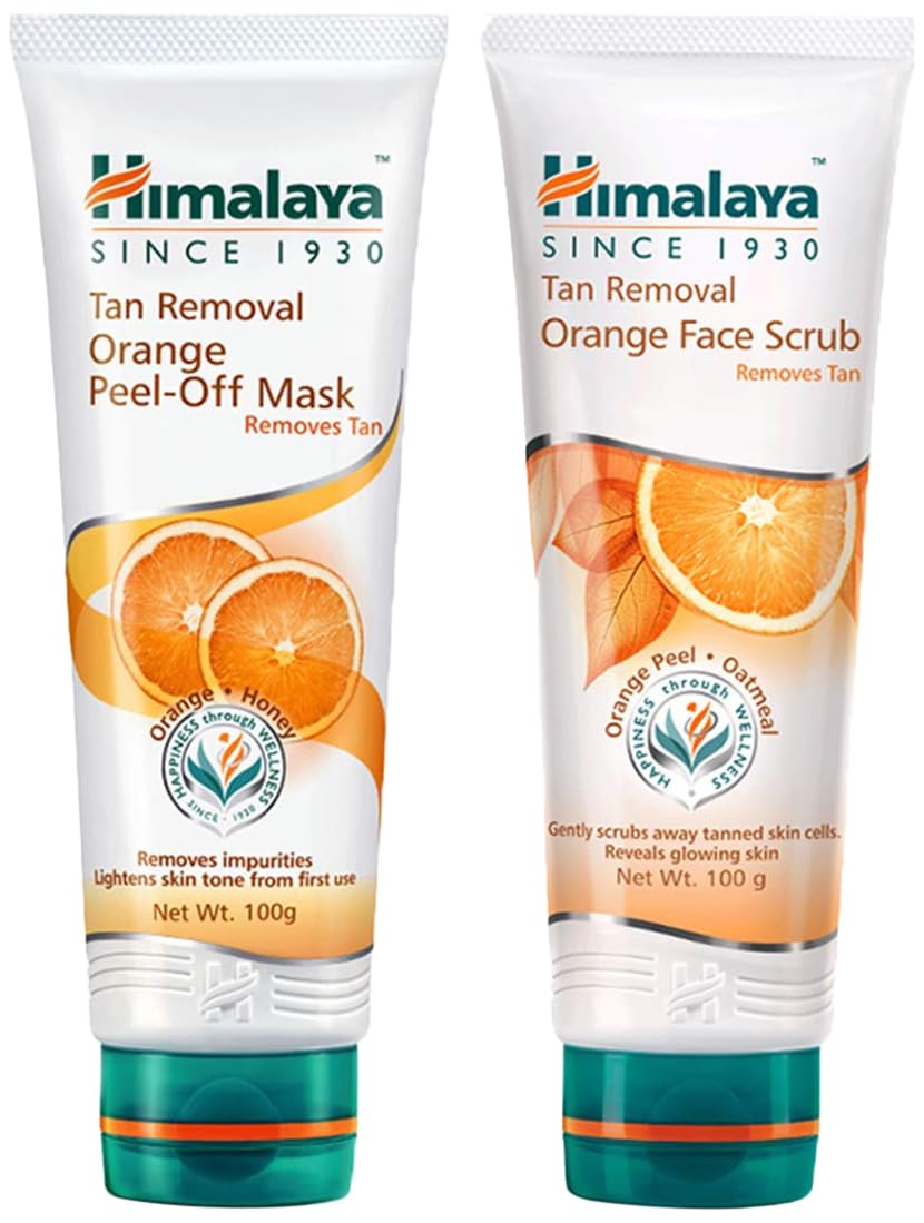 Himalaya Tan Removal Orange Face Scrub, 100G And Himalaya Herbals Tan Removal Orange Peel-Off Mask, 100G