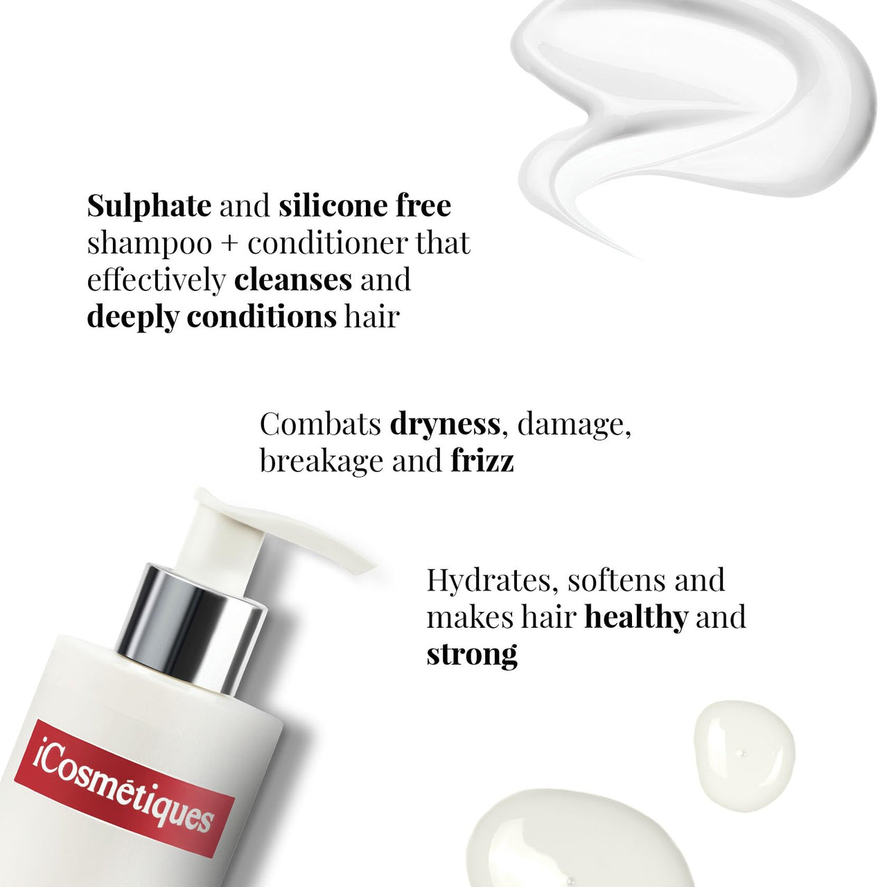 iCosmetiques Shampoo & Conditioner Combo|Sulphate & Silicone Free |Reduces Hair Fall & Frizz |Keratin, Proline & Vitamin B5 |Strengthens Roots |Unisex Total Care Formula |250ml each