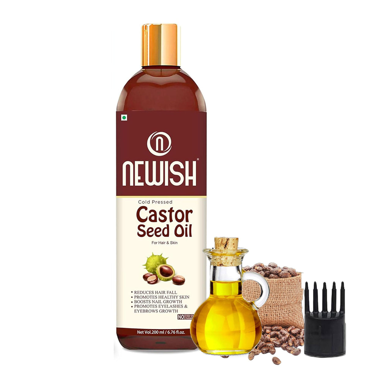 Newish Cold Pressed Castor Oil for Hair Growth, Skin & Eyebrows |Pure & Organic Arandi Oil |Promotes Thicker, Longer Hair & Repairs Cracked Heels - 200ml