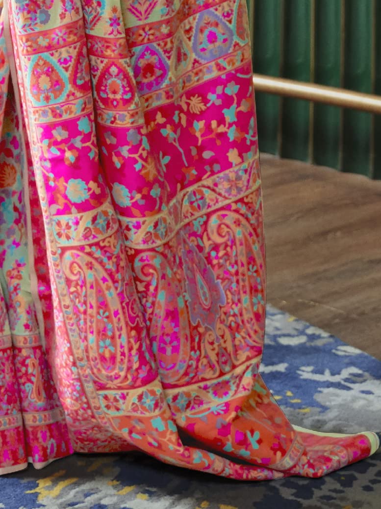 AKHILAM Women's  Banarasi Cotton Blend Saree With Blouse Piece