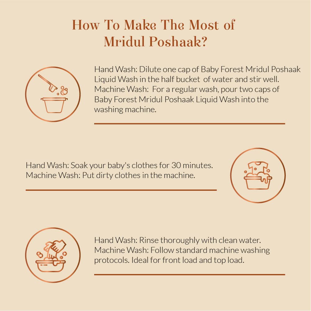 Baby Forest Mridul Poshaak Liquid Wash for Baby Clothes- 500 ml With Herbs & Plant extracts, Mineral Oil-free and Bleach-free formulations, Natural Neem Antiseptic and Antibacterial agent