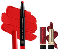 FACESCANADA Ultime Pro Hd Intense Matte Lipstick + Primer - Red Bouquet (Red), 1.4G | 9Hr Long & Faces Canada Comfy Matte Creme Lipstick - Go For It 02, 4.2G | 8Hr Long Stay |