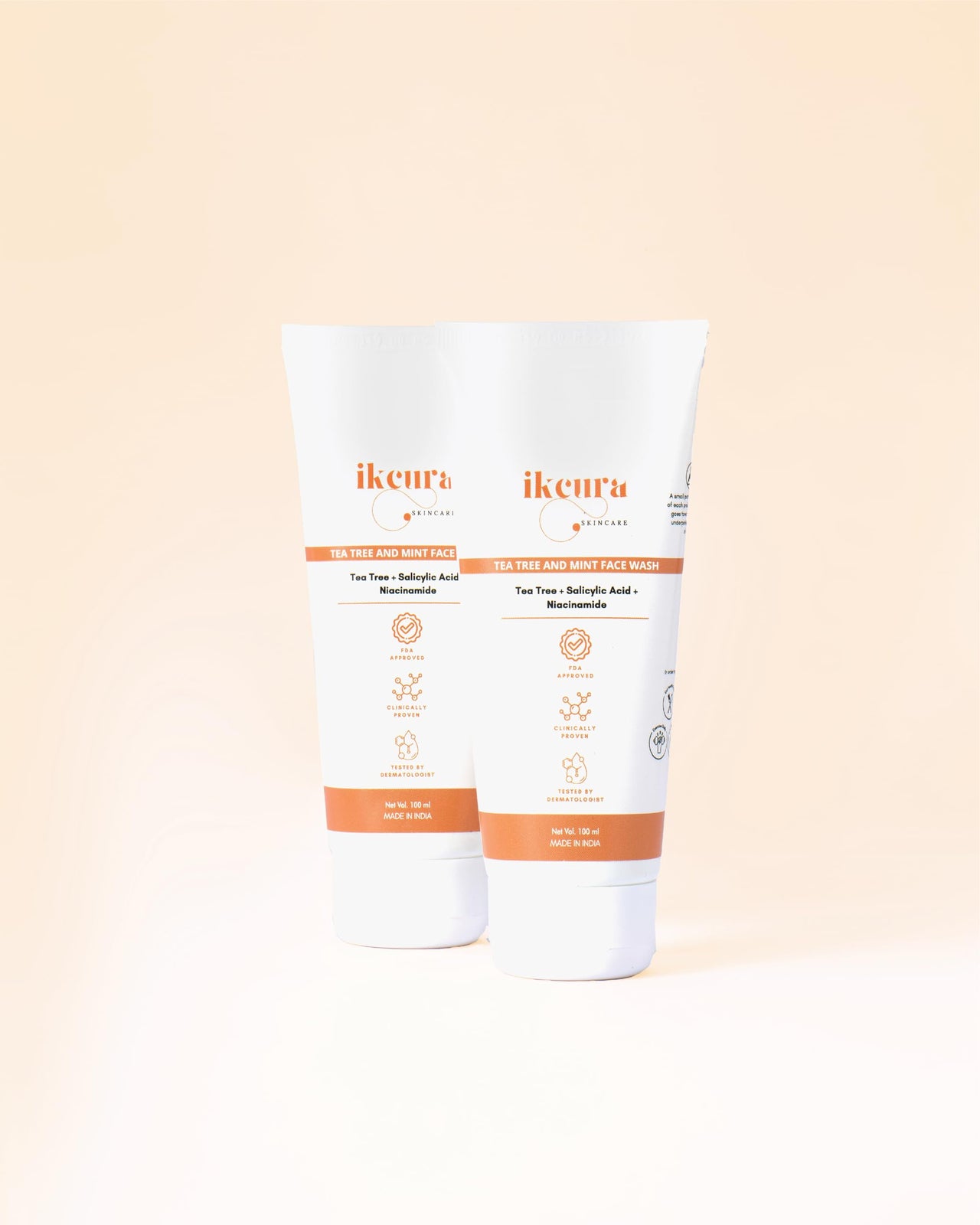 Ikcura Tea Tree and Mint Face Wash, Mint and Tea Tree Leaf, 1% Salicylic Acid, Niacinamide l Gentle Cleansing, Glowing Skin, Soothing & Refreshing, Acne and Blemish Control, 100ml