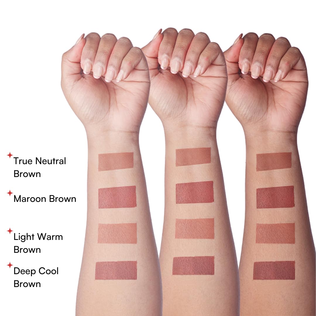 Gush 4 In 1 Matte Liquid Lipstick, Waterproof & Smudgeproof, Non Sticky & Non Drying, Highly Pigmented, Long Lasting Hydrating Formula With Shea Butter & Jojoba Oil To Prevent Dryness (Brown-8.4ml)