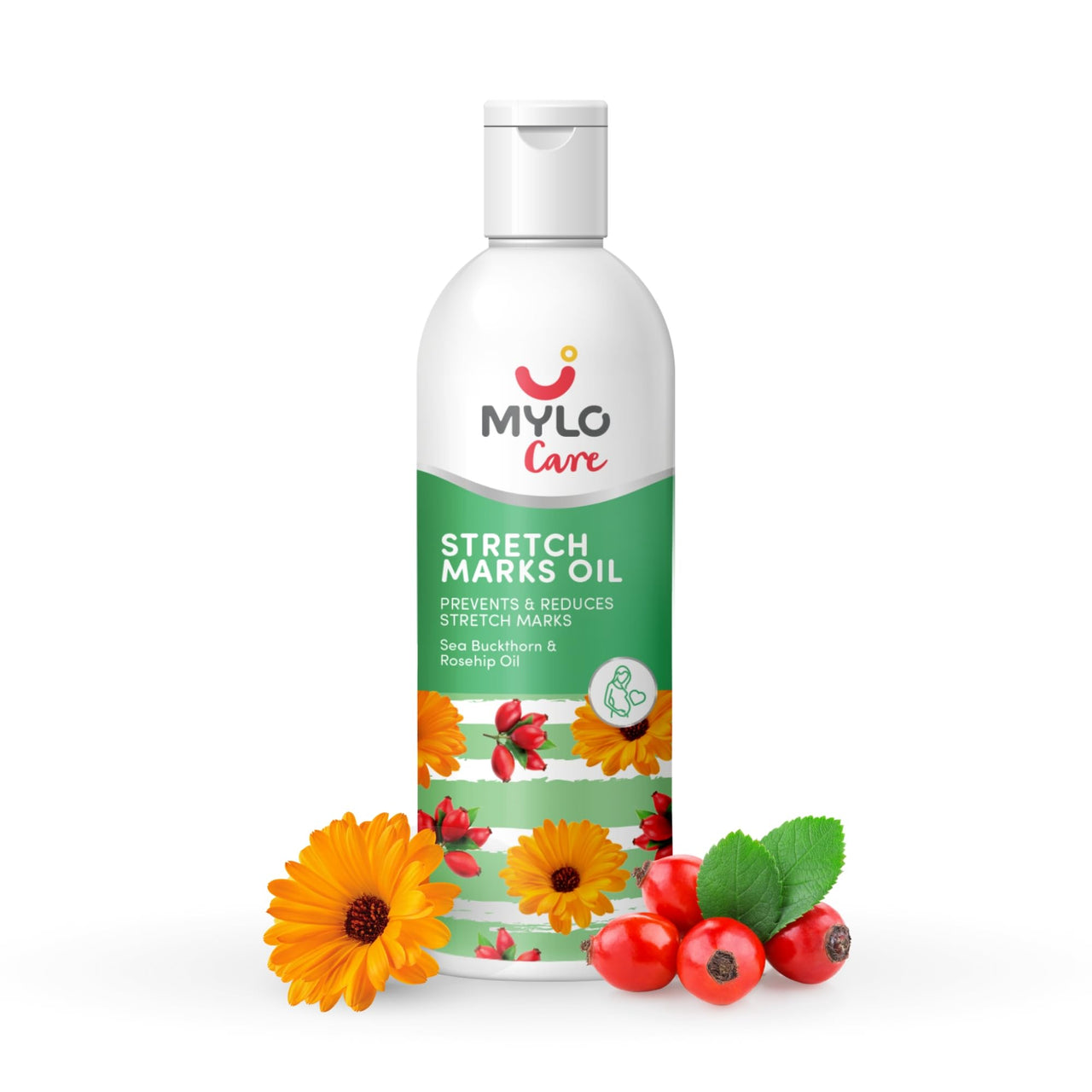Mylo Care Stretch Marks Oil - with Sea Buckthorn, Rosehip, Argan & Coconut Oil - Vitamin E Oil for Scars & Stretch Mark Lightening - Natural Skin Care Solution for Pregnant Women - 100ml