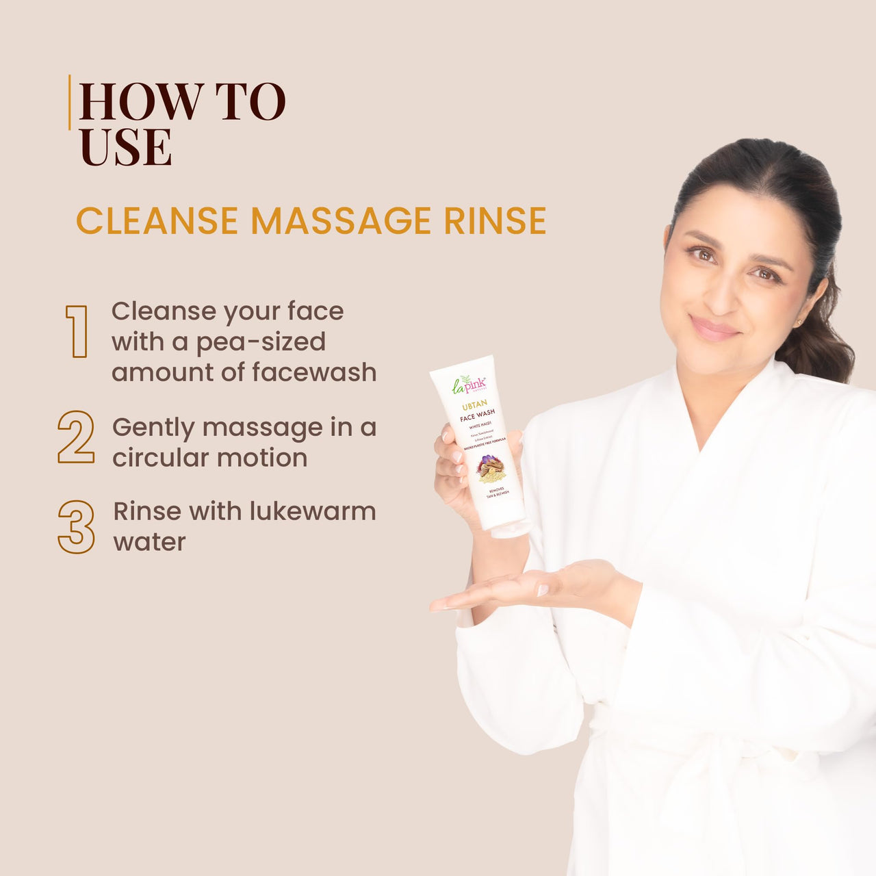 La Pink Ubtan Face Wash | Gently Exfoliates & Brightens Skin | Removes Tan, Dirt & Impurities | With Walnut Beads, Kesar, Sandalwood & White Haldi | Soap-Free & 100% Microplastic-Free | All Skin Types | 100ml