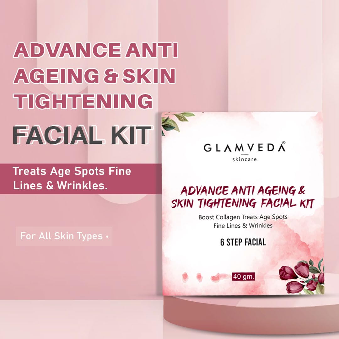 Glamveda Advance Anti Ageing & Skin Tightening Facial Kit | 6 steps | Lightens Fine Lines & Wrinkles | Sulphur & Paraben Free | 40 GM