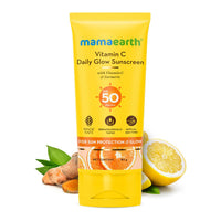 Mamaearth Vitamin C Daily Glow Sunscreen with Vitamin C & Turmeric | For Sun Protection, Tan Protection & Glow | SPF 50 & PA++++ Protection | No White Cast | Lightweight & Non-Sticky | Brightens Skin | For All Skin Types | 80 g