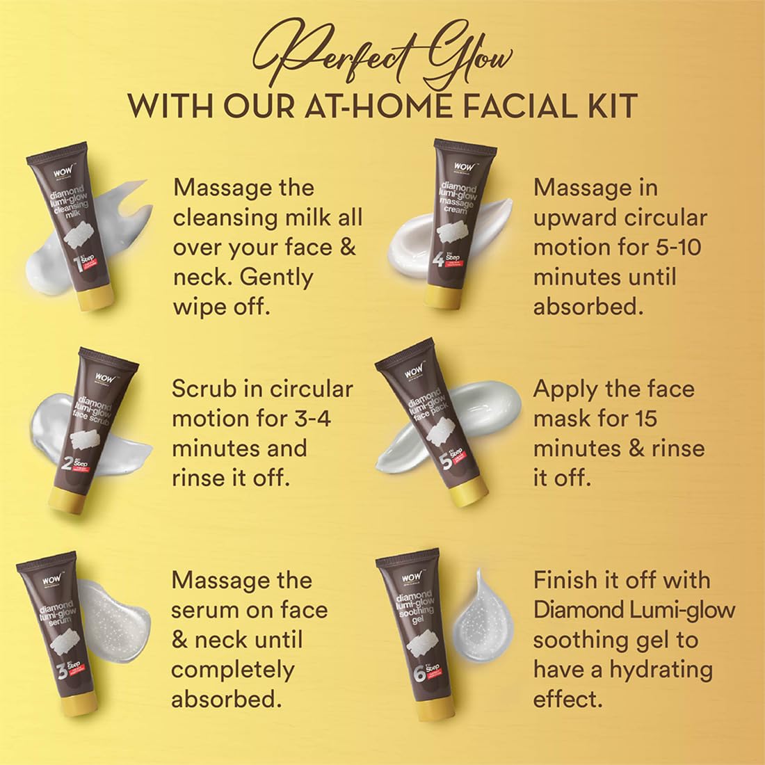 WOW Skin Science Diamond Facial Kit For Polished Skin | Made With Activated Naturals | Salon Like Facial At Home | For Radiant Skin | 85ml