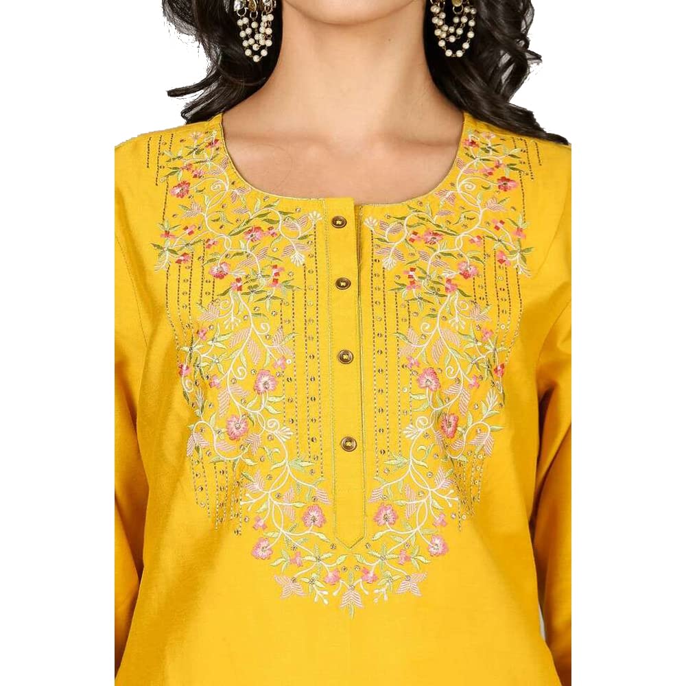 Kashish Women's  Viscose Embroidered Round Neck Straight Fit Kurta