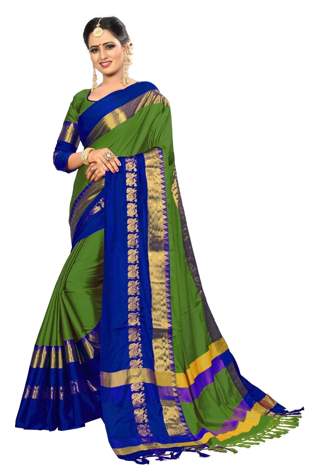 PAREVDEE Women's  Dobby Cotton Saree With Blouse Piece