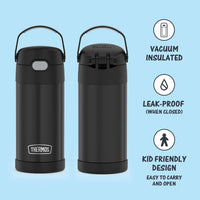 THERMOS FUNTAINER Water Bottle with Straw - 12 Ounce, Black - Kids Stainless Steel Vacuum Insulated Water Bottle with Lid FUNTAINER 12 Ounce Bottle