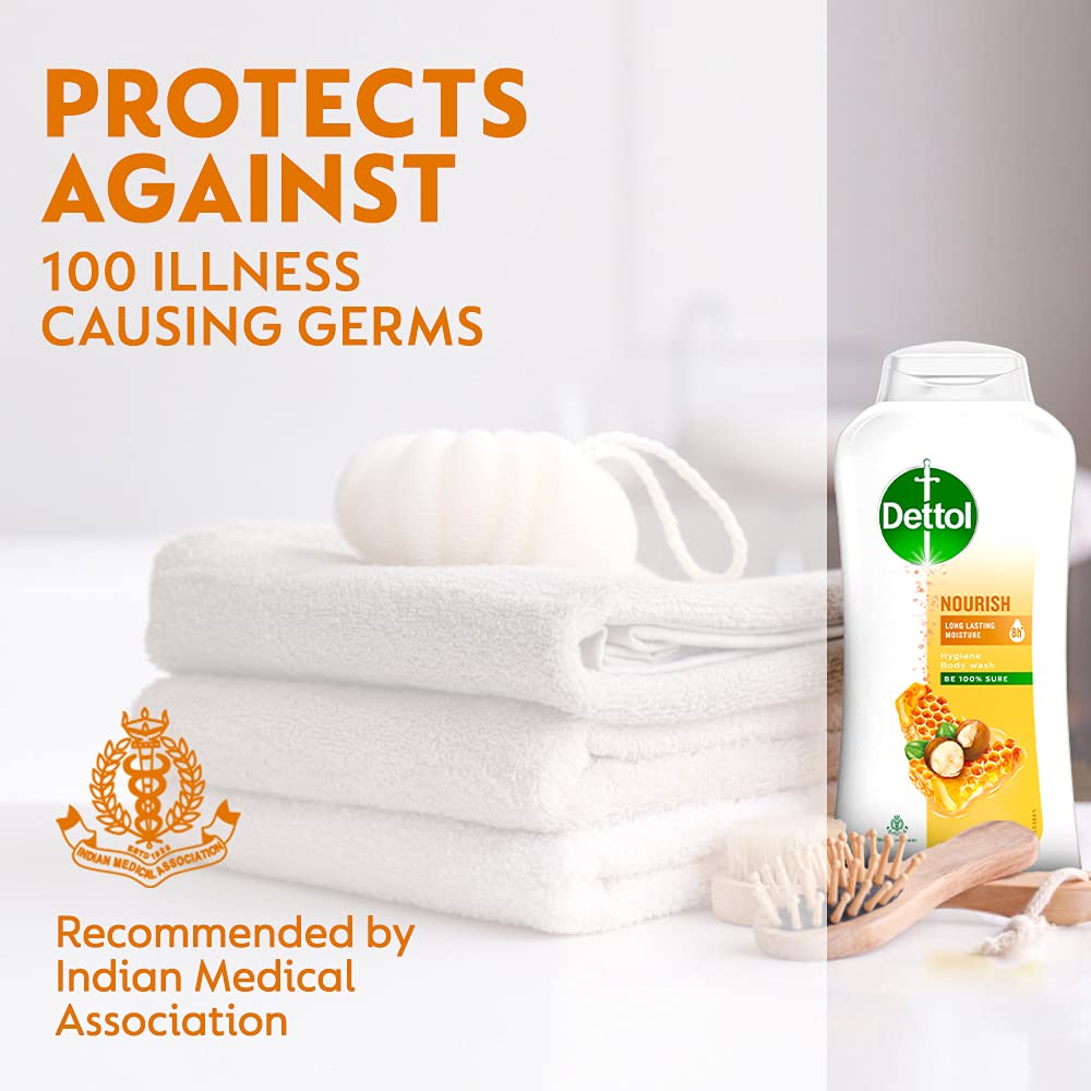 Dettol Antiseptic Liquid for First Aid, Surface Disinfection and Personal Hygiene, 1000ml & Body Wash and Shower Gel for Women and Men, Nourish - 250ml | Soap-Free Bodywash | 8h Moisturization