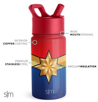 Simple Modern Marvel Kids Water Bottle with Straw Lid | Insulated Stainless Steel Reusable Tumbler Gifts for School, Toddlers, Girls | Summit Collection | 14oz, Captain Marvel 14oz Water Bottle Marvel-Captain Marvel