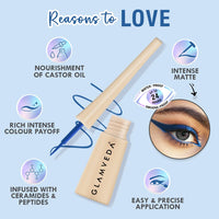 Glamveda Super Matte Liquid Eyeliner – Blue, Smudge-Proof, Waterproof, Quick Drying | 24-Hour Long Stay | Smooth Application | Bold, Clean, Smudge-Free Look