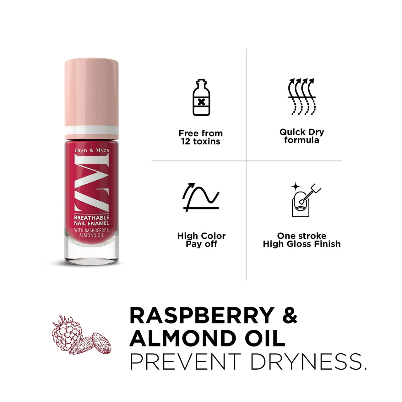 ZM Zayn & Myza Breathable Nail Enamel - Strawberry Jelly | Smooth Application | Quick-Drying I Longlasting I Chip-Defiant I Water Permeable | Glossy Finish | 100% Vegan, 6 ml