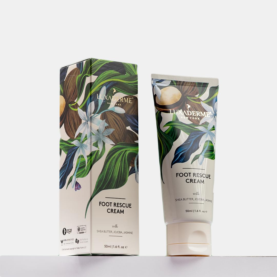 LuxaDerme Korean Foot Rescue Cream | Moisturizes and Soothes Cracked, Calloused, Dry Feet | Enriched with Shea Butter, Jojoba & Jasmine for Soft and Supple Skin from Heel to Toe | 50 ml