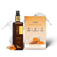PYOURA Turmeric Face Mist Toner for Acne & Dark Spots (100ml) + Face Sheet Mask (23g), Brightening & Hydrating, Glowing Skin, Light-Feel Serum, No Stains Pure Extract | Natural & Ayurvedic