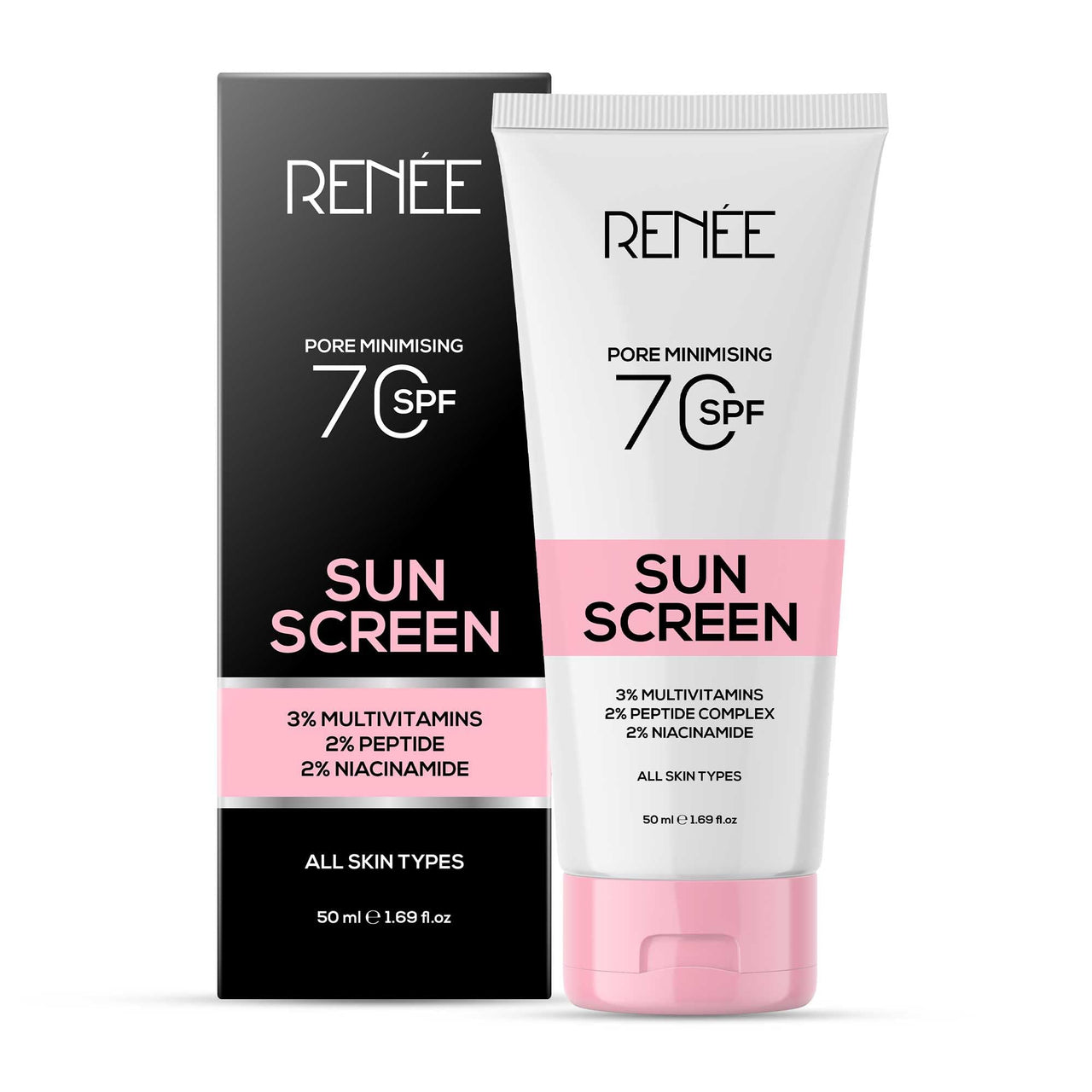 RENEE Pore Minimizing Sunscreen Spf 70 With 2% Niacinamide For All Skins, 2% Peptide & 3% Multivitamins, 50Ml