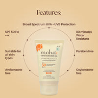 moha: Tinted Sunscreen Gel SPF 50 +++ | Matte, Oil-Free, Water-Resistant & Lightweight | No White Cast, Broad Spectrum Protection (50g)