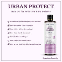 Singular Urban Protect Hair Oil for Pollution and UV Defense | Pure & Natural Cold Pressed Oil Infused with Nature's Best Argan, Coconut, Moringa, Green Tea, Sesame Oil with Vitamin E | Ideal for Damaged and Dry Hair | 400 ml