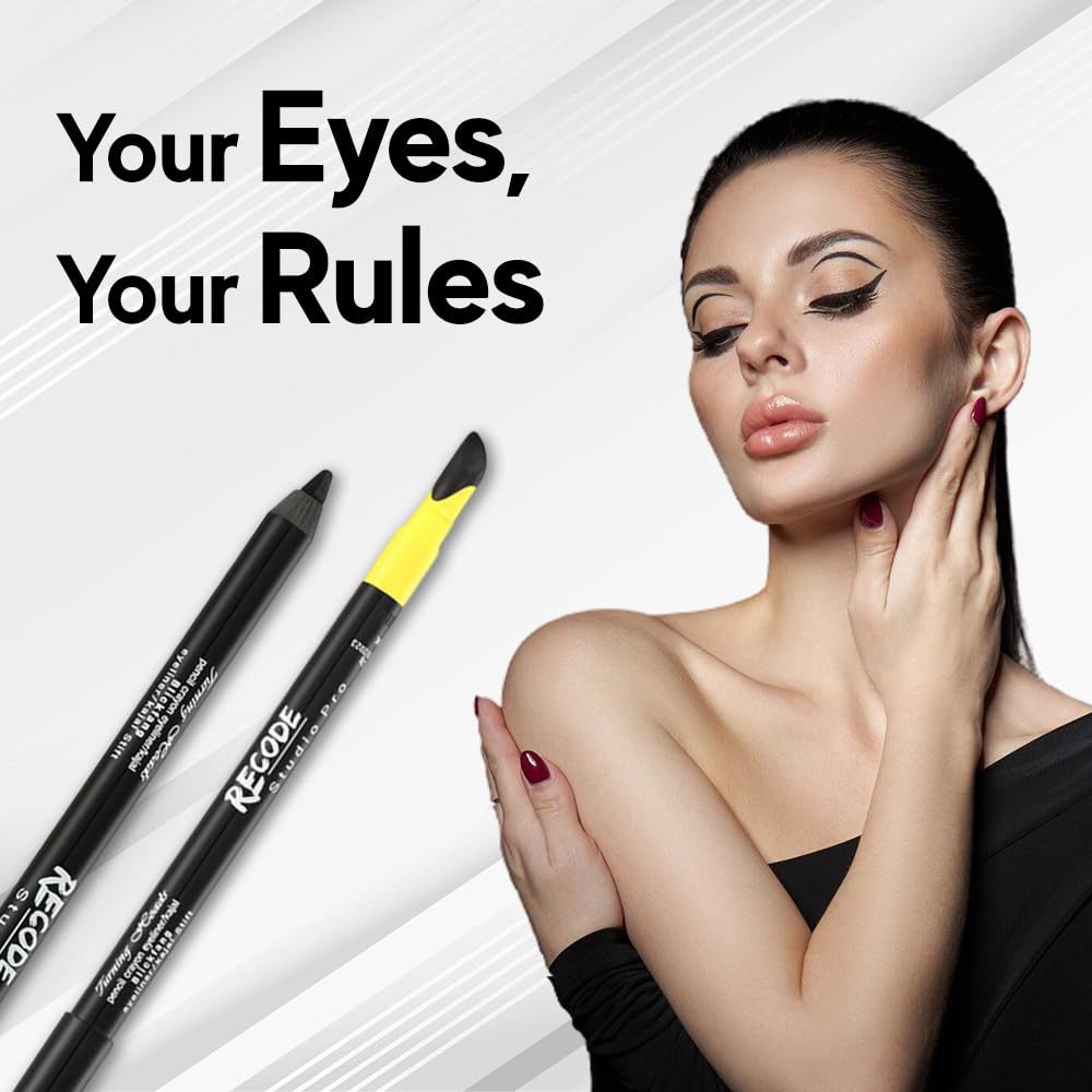recode Turning Heads Crayon Gel Matte Eyeliner Pencil Cum Kajal Pencil Comes With Smudger On Other Side, Longlasting, Water-Proof & Smudge-Proof Formula, Black, 1.2Gm