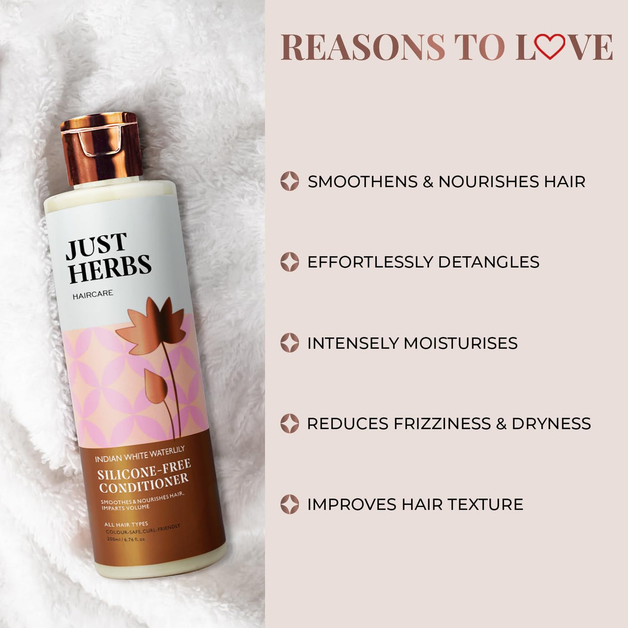 Just Herbs Kumuda Indian White Water Lily Conditioner For All Type Of Hair, 200 Ml (Parabens And Sls Free), 1 Count