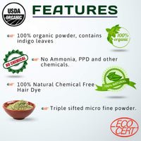 INDUS VALLEY 100% Organic Indigo Leaf Powder Jar 400g with Herbal Henna Powder Jar - 500g (400g+500g = 900g)