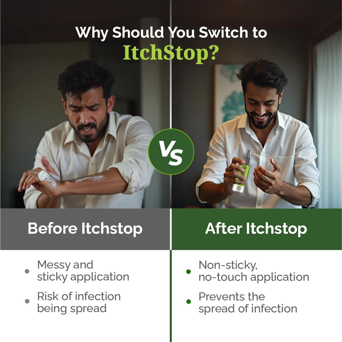 Itchstop® Anti-Fungal Spray | Hands Free | Instant Relief from Itching, Ringworm, Eczema, Redness, Chafing, Jock Itch, Athlete's Foot | Ayurvedic, Safe for Men & Women, Daily Use, 35ml - Pack of 2