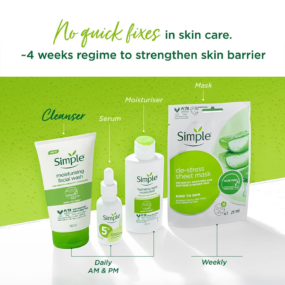 Simple Kind to Skin Replenishing Rich Moisturiser| Face Cream for All Skin Types| Sensitive Skin, 125 ml & Moisturising Facial Wash Facewash, No Soap 150 ml