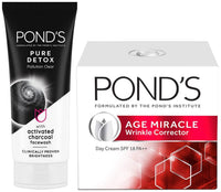 Pond's  Pure White Anti Pollution With Activated Charcoal Facewash, 100g And POND's Age Miracle Wrinkle Corrector Day Cream SPF 18 PA++ 20g