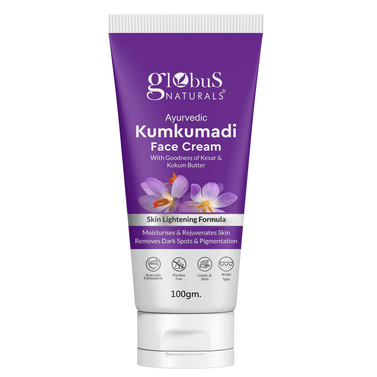 Globus Naturals Ayurvedic Kumkumadi Skin Lightening Face Cream, Enriched with Manjistha & Kokum Butter, Chemical Free, Cruelty Free, Suitable For All Skin Types, 100 ml (Pack of 1)