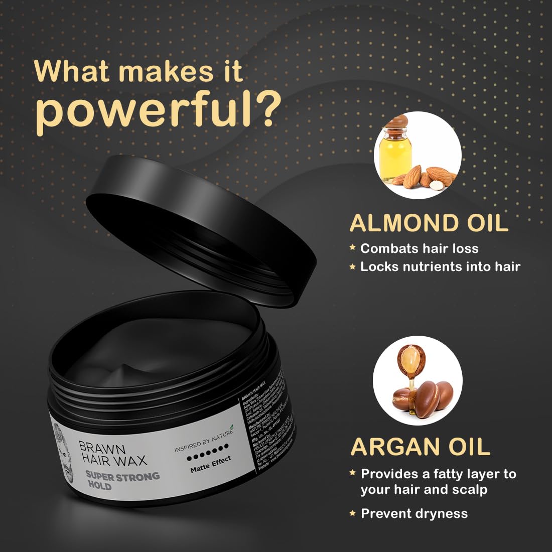 The Man Company Brawn Extra Stronghold Hair Wax for Men | Stylish Pomade Matte Finish | Hair Volumizer | Non - Sticky - 50gm