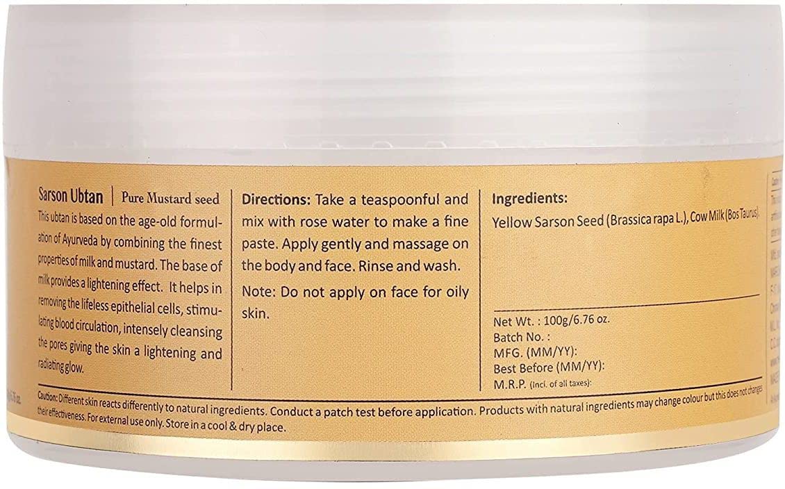 Mellow Herbals Ayurvedic Sarson Ubtan (100Gm) with Sarson Seed & Cow Milk | Cleanses Pores & Reduces Dark Patches | For Smooth & Toned Skin | Ayush Certified | GMO, Paraben and Silicone Free