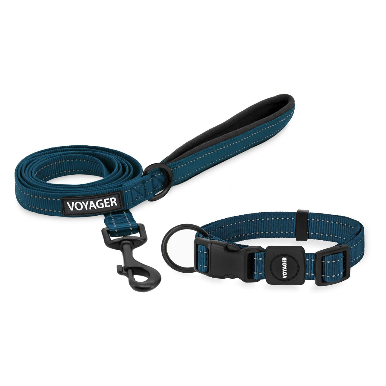 Voyager Reflective Dog Leash Collar Set with Neoprene Handle Supports Small, Medium, and Large Breed Puppies, Cute and Heavy Duty for Walking, Running, and Training - Blue, M Leash Collar Set (Blue) Leash Collar Set (3/4")