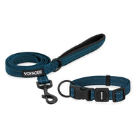 Voyager Reflective Dog Leash Collar Set with Neoprene Handle Supports Small, Medium, and Large Breed Puppies, Cute and Heavy Duty for Walking, Running, and Training - Blue, M Leash Collar Set (Blue) Leash Collar Set (3/4