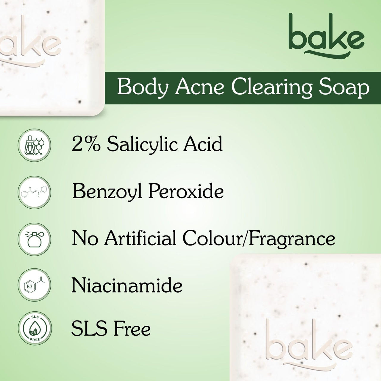 BAKE 2% Salicylic Acid Soap (2 pcs) Scrub Treatment with Niacinamide for Body & Back Acne, Reduces Strawberry Legs | Fades Dark Spots | Non Drying Formula | Soap For Men & Women | 100g x 2