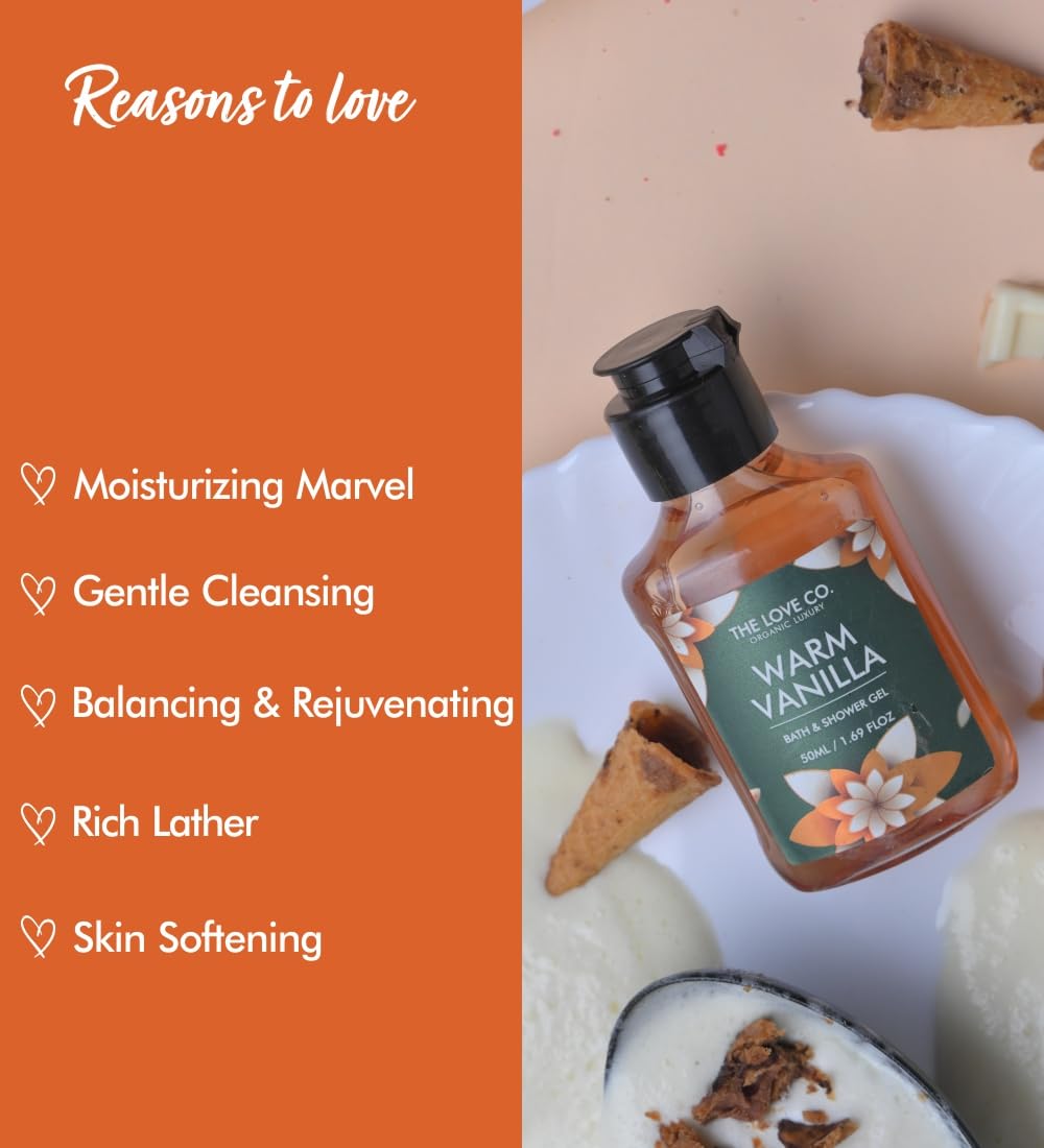 The Love Co. Warm Vanilla Body Wash | 100% Vegan Body Wash for Women and Men | Shower Gel for Smooth and Soft Skin | 50ml