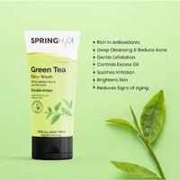 SPRING H2O Green Tea Face Wash | Deep Cleansing & Acne Control with Hydrating Formula | Refreshing Gel Cleanser for All Skin Types 100ml | Pack of 2