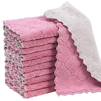 Rachan 11Pack Kitchen Dish Cloths, Reusable Dish Towels, Nonstick Oil Washable Fast Drying, Super Absorbent Coral Velvet Cleaning Cloths for Cleaning Tableware, Kitchen, Bathroom (Pink - green10 x 6