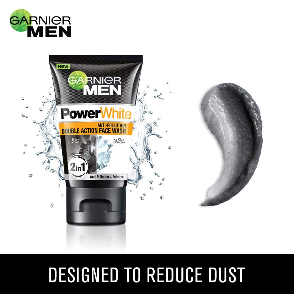 Garnier Men Power White Anti-Pollution Brightening Moisturiser,40g & Garnier Men, Face Wash, Brightening & Anti-Pollution, TurboBright Double Action, 100 g