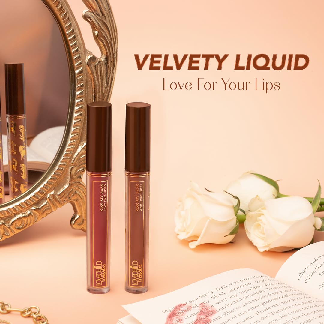 LoveChild Masaba Kiss My Sass Velvet Matte Lipstick (Brown), Intense Color, Transfer-Proof, Hydrating with Hyaluronic Acid, Long-Lasting & Lightweight, Smooth Glide Formula, Low-Key, 2.5ml
