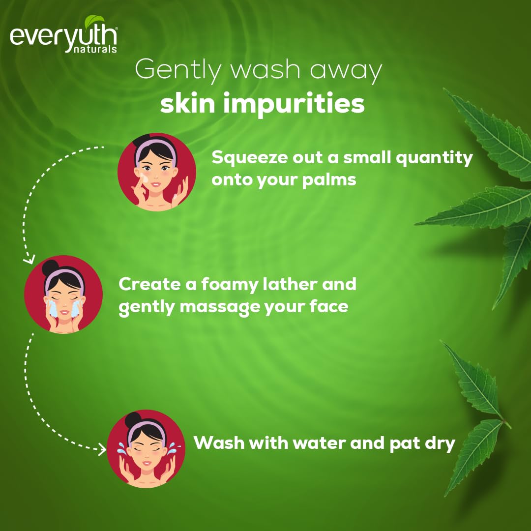 Everyuth Naturals Purifying Neem Face Wash|Antibacterial Neem&Tea Tree Oil|Hydrated,Clear&Healthy Skin|Paraben Free|100% Soap Free|Oily,Dry,Normal,Combination&Sensitive Skin -150 G (Pack Of 2)