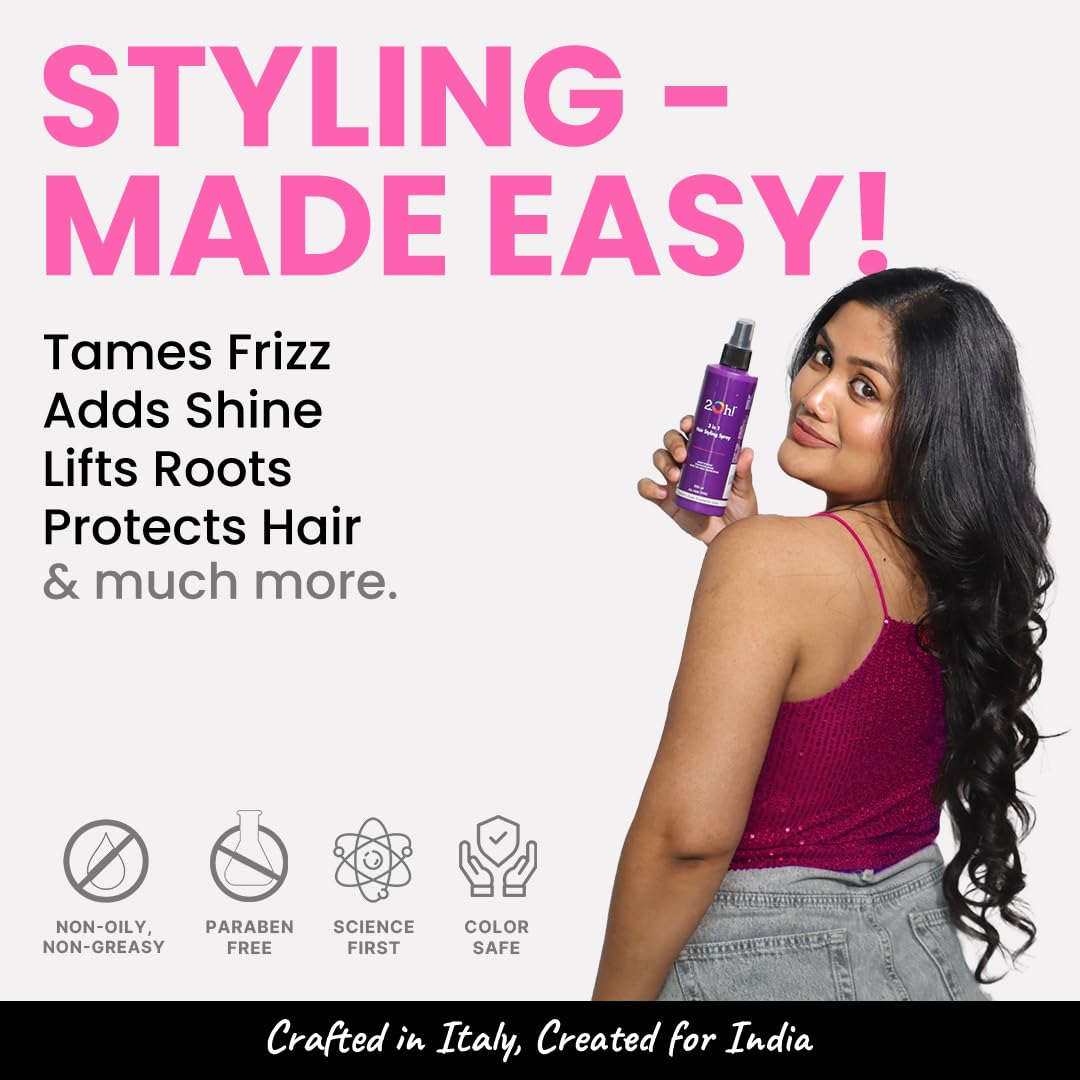 2.Oh! Italian 3-in-1 Hair Styling Spray | Heat Protectant | Volumizer | With Panthenol and Proteins | No Residue Shine Spray | Natural Hold for Men and Women