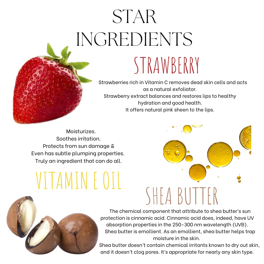 EcoBerry Strawberry Kiss Lip Scrub Lip Scrub For Natural Pink Lips Dry, Chapped Lips, Supple Moisturizing Conditioning, Enriched with Strawberry Extracts, Natural & Handmade, Mineral Oil Free, Paraben Free, Veg