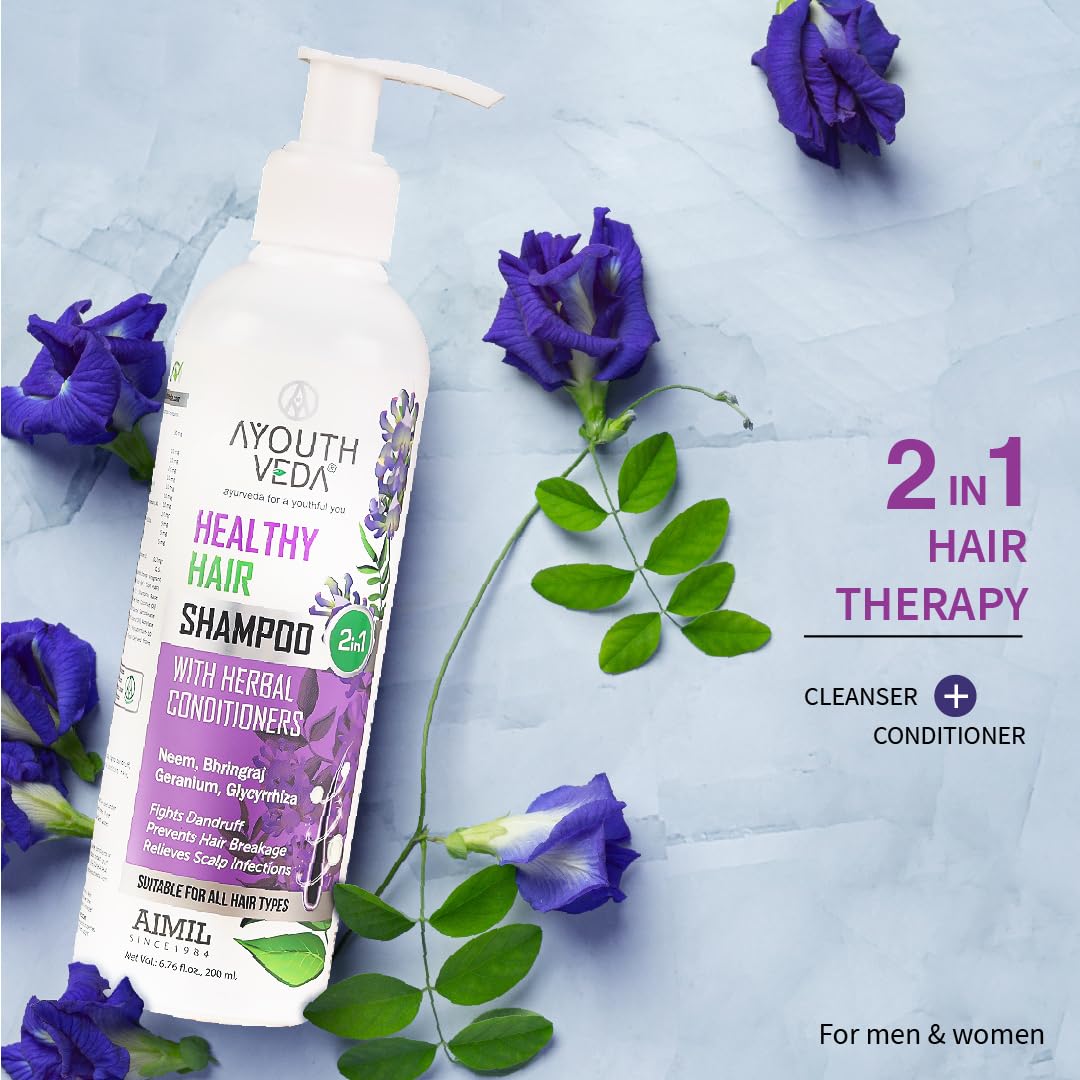 Ayouthveda Healthy Hair Shampoo 200ml With Bhringraj and Shikakai | Best Hair Shampoo for Women | Control Hair Breakage & Dandruff | Herbal Conditioner & Cleansers (Pack Of 5; 200ml each)