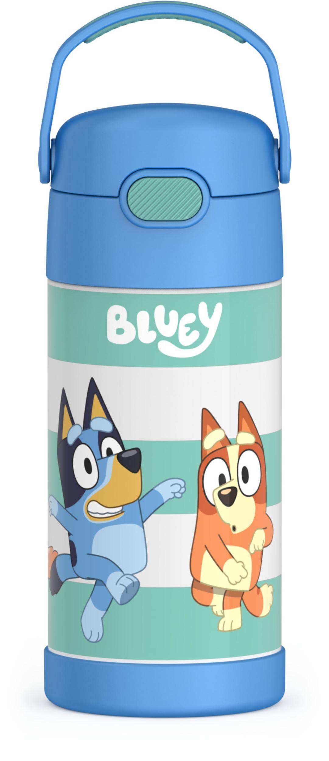 THERMOS FUNTAINER Water Bottle with Straw - 12 Ounce, Bluey - Kids Stainless Steel Vacuum Insulated Water Bottle with Lid Licensed Characters
