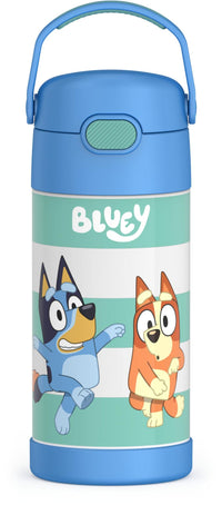 THERMOS FUNTAINER Water Bottle with Straw - 12 Ounce, Bluey - Kids Stainless Steel Vacuum Insulated Water Bottle with Lid Licensed Characters