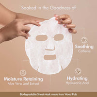 mCaffeine Green Tea & Coffee Sheet Masks with Vitamin C, Hyaluronic Acid, Niacinamide, Coconut Water & Fruit AHA Mix for Hydrated & Glowing Skin| Face Sheet Masks for Women & Men - Pack of 6 | 120g