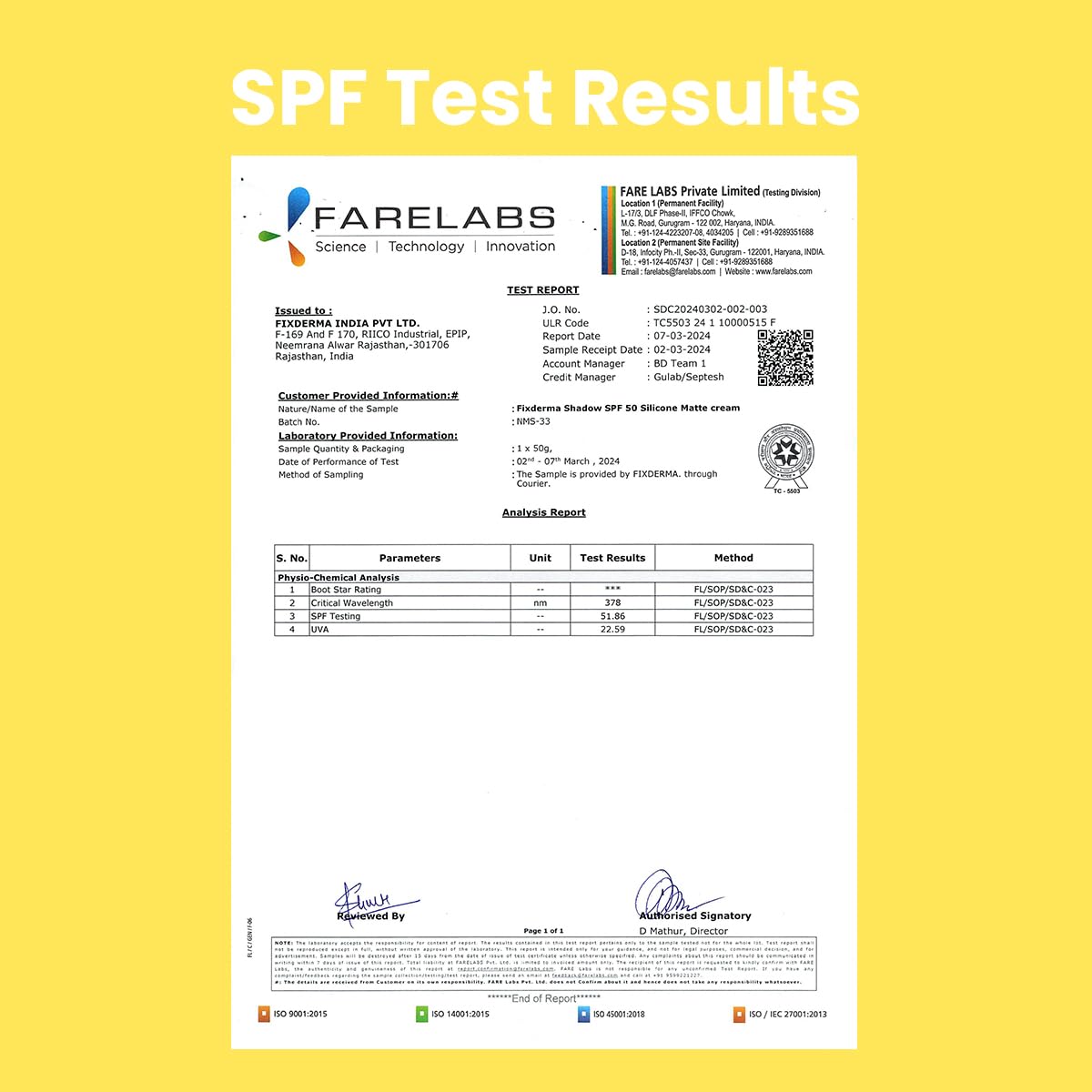 FIXDERMA Shadow Sunscreen SPF 50 Silicone Matte Cream PA+++, for Oily Skin-Acne Prone, Sun Screen Protector for Women & Men - 50Ml